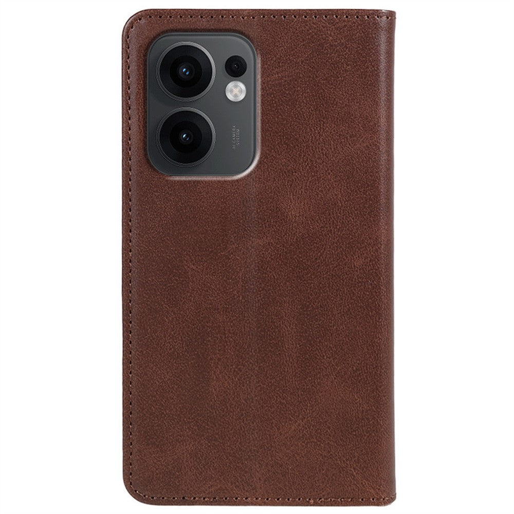 For Oppo Reno13 F 4G / 5G Case Strong Magnetic PU Leather Phone Cover Calf Texture - Brown