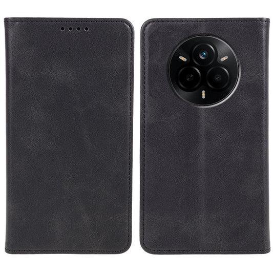 For Realme 14 Pro 5G Case Strong Magnetic PU Leather Phone Cover Calf Texture - Black
