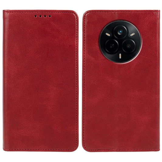 For Realme 14 Pro 5G Case Strong Magnetic PU Leather Phone Cover Calf Texture - Red