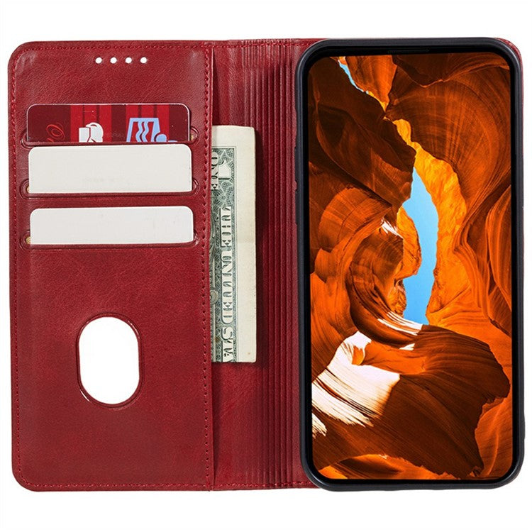 For Realme 14 Pro 5G Case Strong Magnetic PU Leather Phone Cover Calf Texture - Red