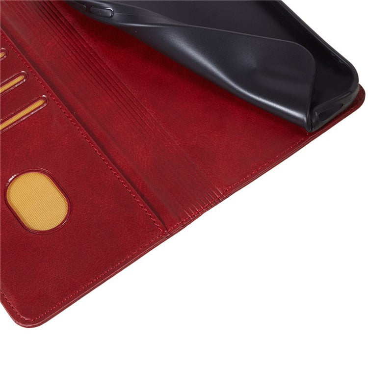 For Realme 14 Pro 5G Case Strong Magnetic PU Leather Phone Cover Calf Texture - Red