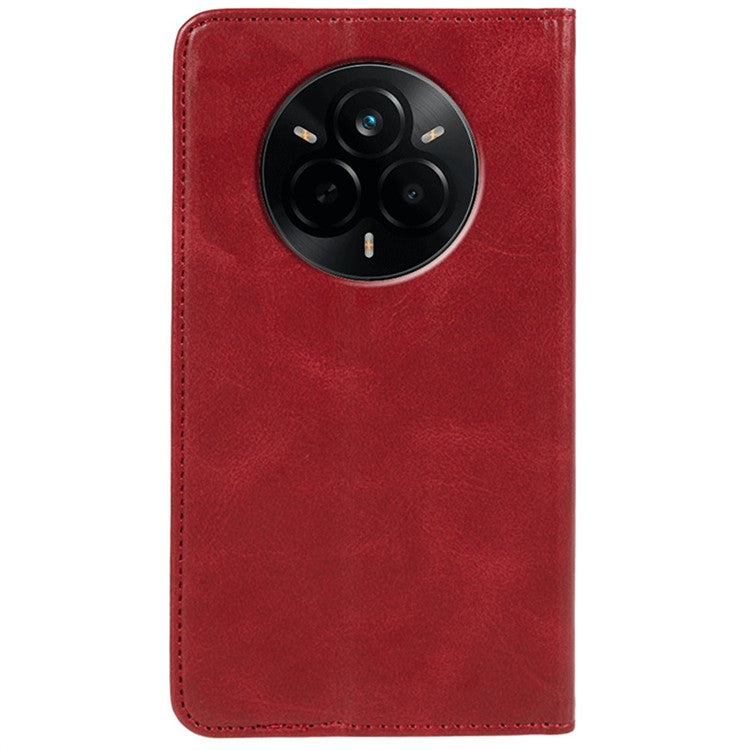 For Realme 14 Pro 5G Case Strong Magnetic PU Leather Phone Cover Calf Texture - Red