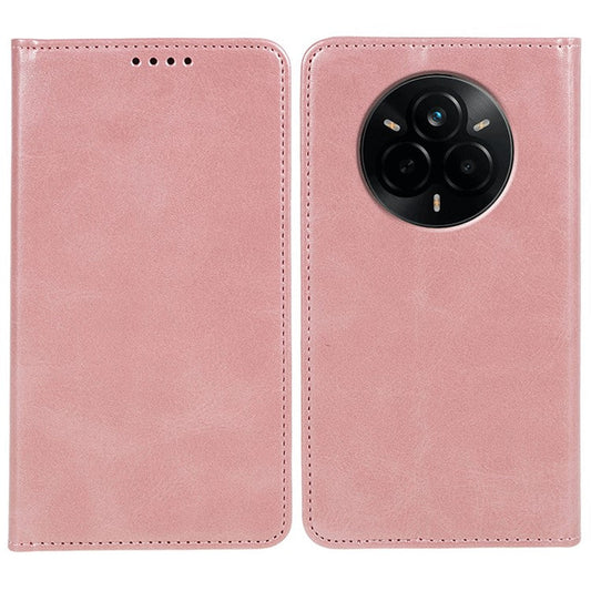 For Realme 14 Pro 5G Case Strong Magnetic PU Leather Phone Cover Calf Texture - Rose Gold