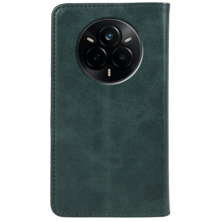 For Realme 14 Pro 5G Case Strong Magnetic PU Leather Phone Cover Calf Texture - Green