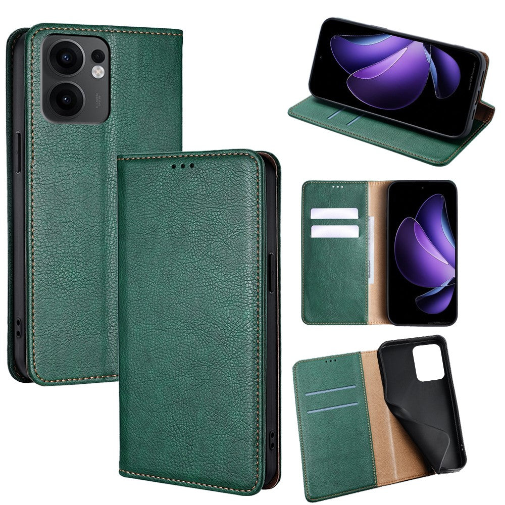 For Oppo Reno13 F 5G / Reno13 F 4G Case Wallet PU Leather Magnetic Auto-Absorbed Phone Cover - Green