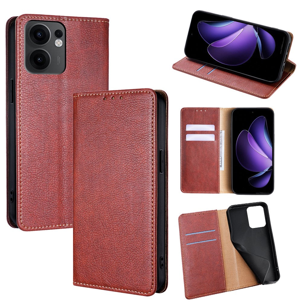 For Oppo Reno13 F 5G / Reno13 F 4G Case Wallet PU Leather Magnetic Auto-Absorbed Phone Cover - Brown