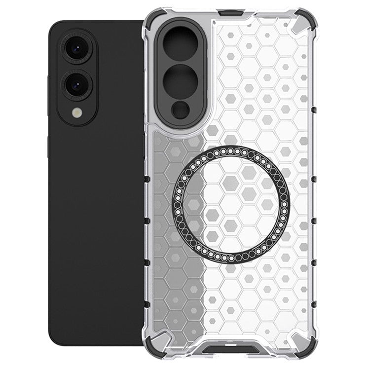 For Samsung Galaxy S25 Edge Case Compatible with MagSafe Honeycomb Design TPU + PC Phone Cover - Transparent