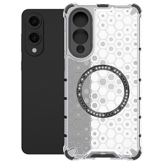 For Samsung Galaxy S25 Edge Case Compatible with MagSafe Honeycomb Design TPU + PC Phone Cover - Transparent
