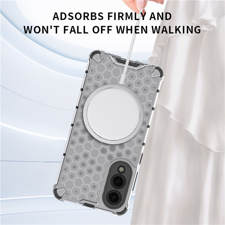 For Samsung Galaxy S25 Edge Case Compatible with MagSafe Honeycomb Design TPU + PC Phone Cover - Transparent