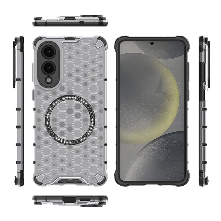 For Samsung Galaxy S25 Edge Case Compatible with MagSafe Honeycomb Design TPU + PC Phone Cover - Transparent