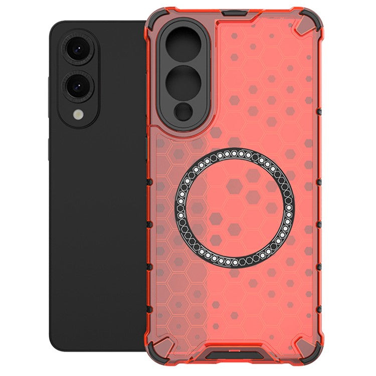 For Samsung Galaxy S25 Edge Case Compatible with MagSafe Honeycomb Design TPU + PC Phone Cover - Red