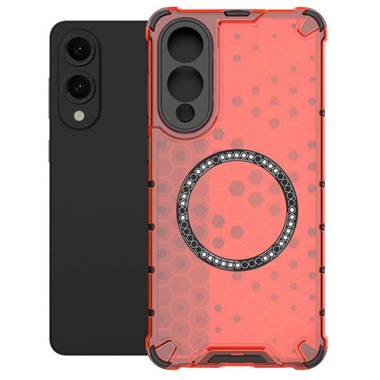 For Samsung Galaxy S25 Edge Case Compatible with MagSafe Honeycomb Design TPU + PC Phone Cover - Red