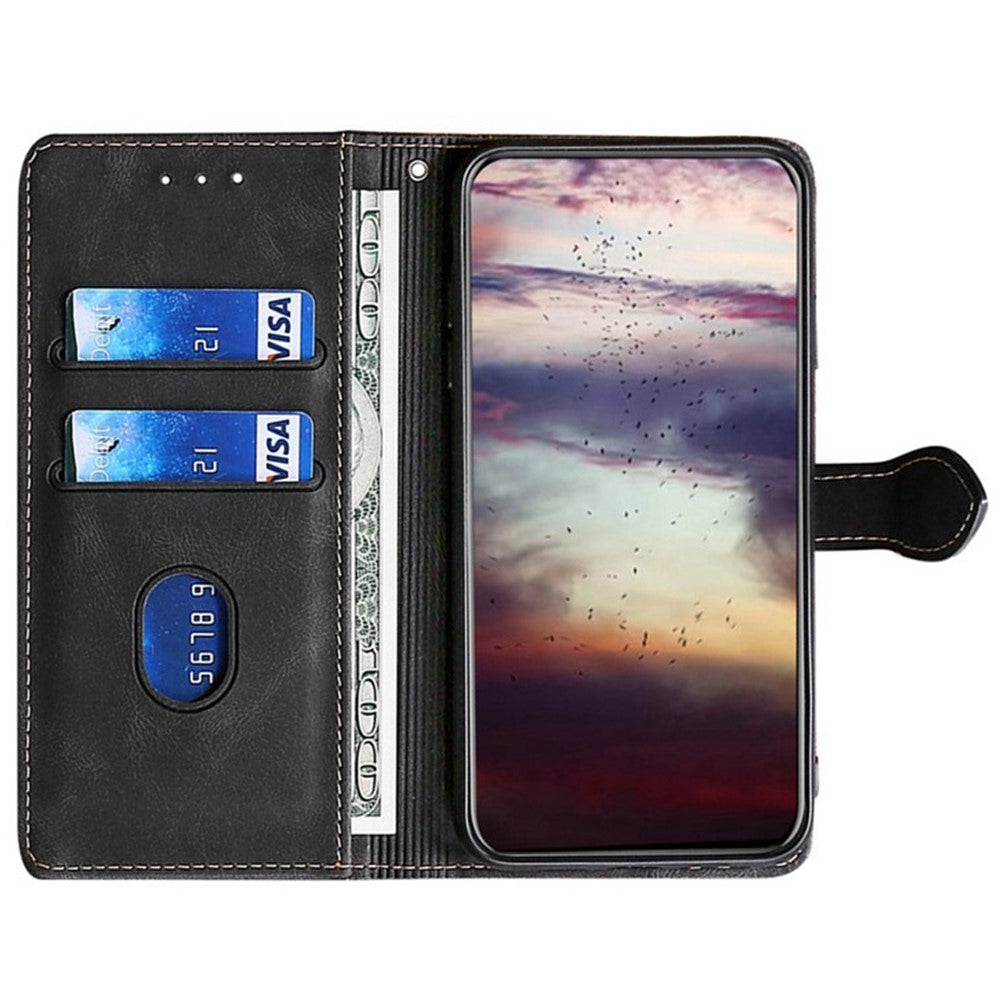 For Oppo Reno13 F 4G / 5G Case Leather Wallet Phone Cover with Straw Hat Magnetic Clasp - Black