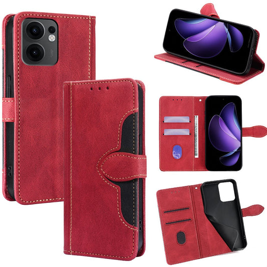 For Oppo Reno13 F 4G / 5G Case Leather Wallet Phone Cover with Straw Hat Magnetic Clasp - Red