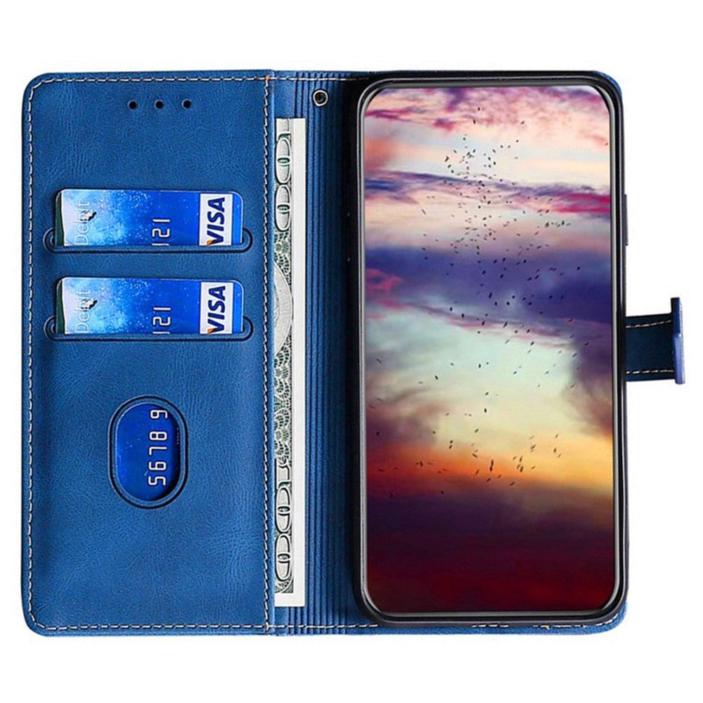 For Oppo Reno13 F 4G / 5G Case Leather Wallet Phone Cover with Straw Hat Magnetic Clasp - Blue