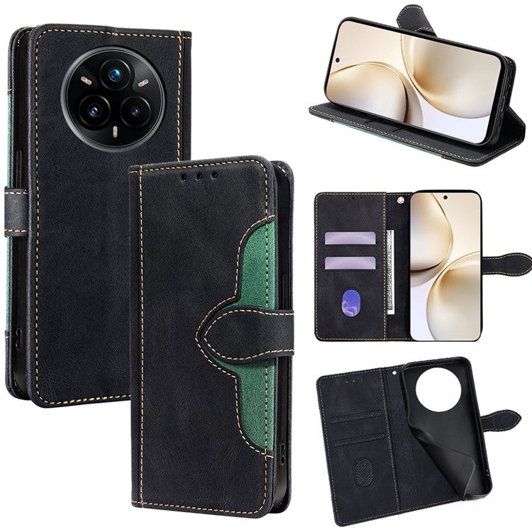 For Realme 14 Pro 5G Case Leather Wallet Phone Cover with Straw Hat Magnetic Clasp - Black