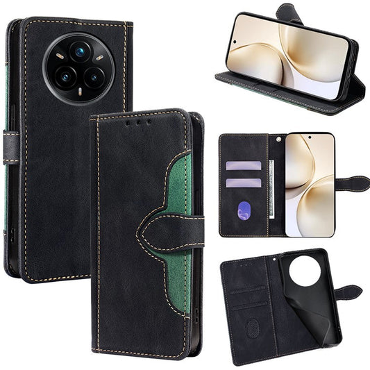 For Realme 14 Pro 5G Case Leather Wallet Phone Cover with Straw Hat Magnetic Clasp - Black