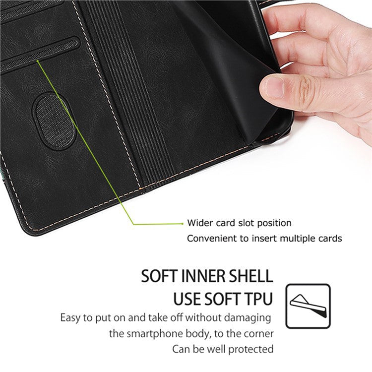 For Realme 14 Pro 5G Case Leather Wallet Phone Cover with Straw Hat Magnetic Clasp - Black