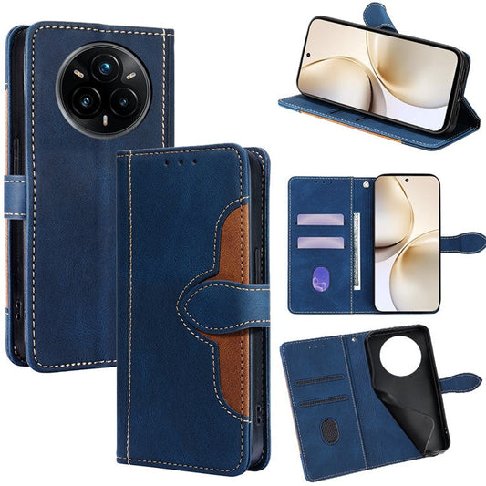 For Realme 14 Pro 5G Case Leather Wallet Phone Cover with Straw Hat Magnetic Clasp - Blue