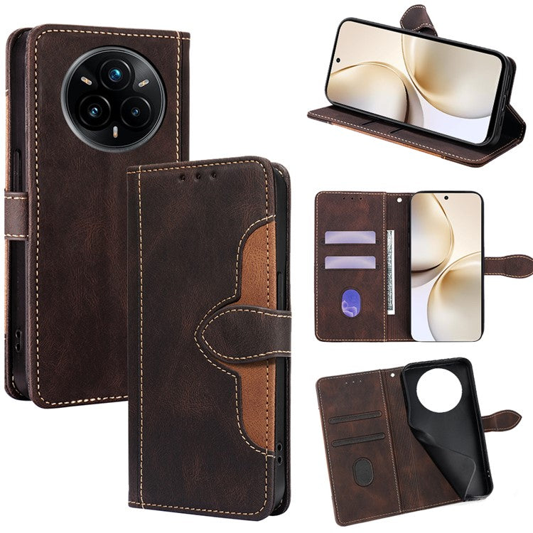 For Realme 14 Pro 5G Case Leather Wallet Phone Cover with Straw Hat Magnetic Clasp - Brown