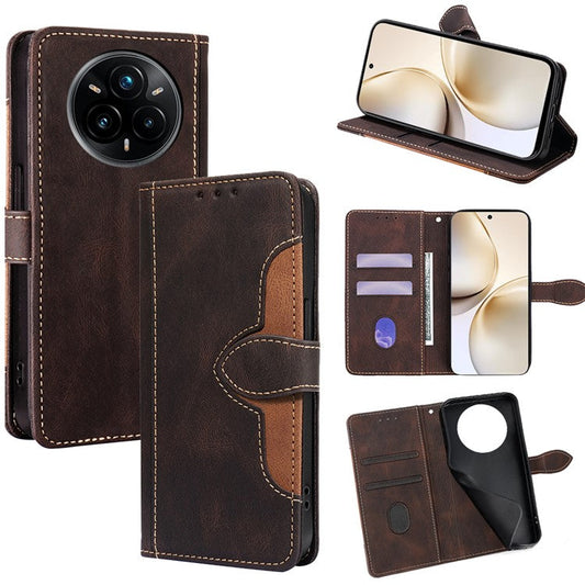 For Realme 14 Pro 5G Case Leather Wallet Phone Cover with Straw Hat Magnetic Clasp - Brown
