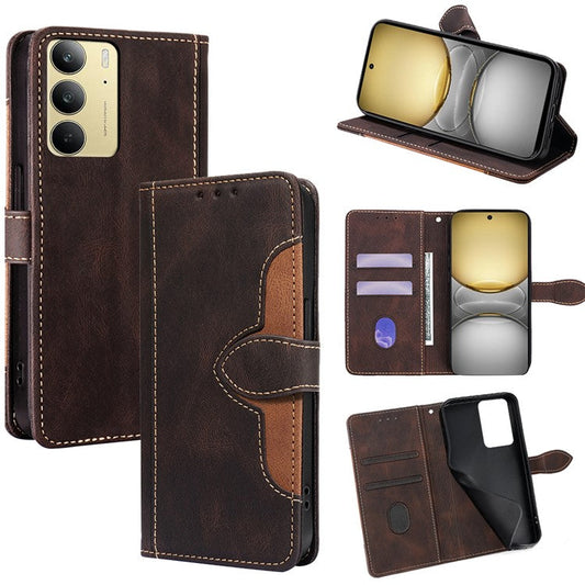 For Realme C75 / 14x 5G Case Leather Wallet Phone Cover with Straw Hat Magnetic Clasp - Brown