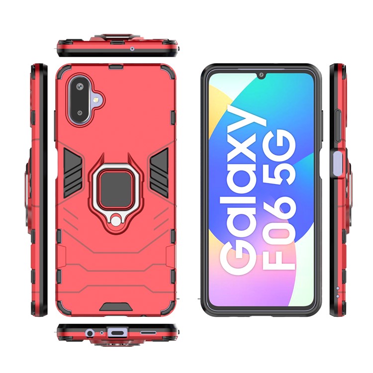 For Samsung Galaxy F06 5G  /  M06 5G Case PC + TPU Protective Phone Cover with Ring Kickstand - Red