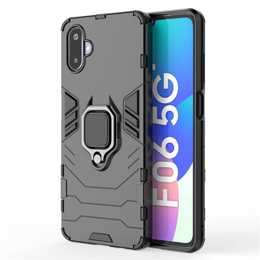 For Samsung Galaxy F06 5G  /  M06 5G Case PC + TPU Protective Phone Cover with Ring Kickstand - Black