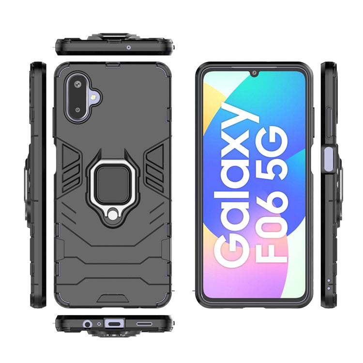 For Samsung Galaxy F06 5G  /  M06 5G Case PC + TPU Protective Phone Cover with Ring Kickstand - Black