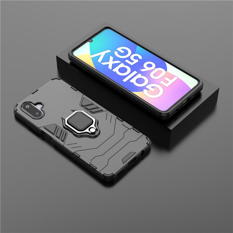 For Samsung Galaxy F06 5G  /  M06 5G Case PC + TPU Protective Phone Cover with Ring Kickstand - Black