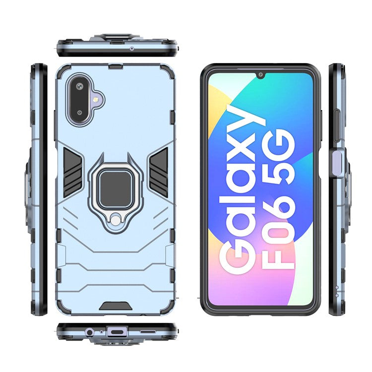 For Samsung Galaxy F06 5G  /  M06 5G Case PC + TPU Protective Phone Cover with Ring Kickstand - Blue