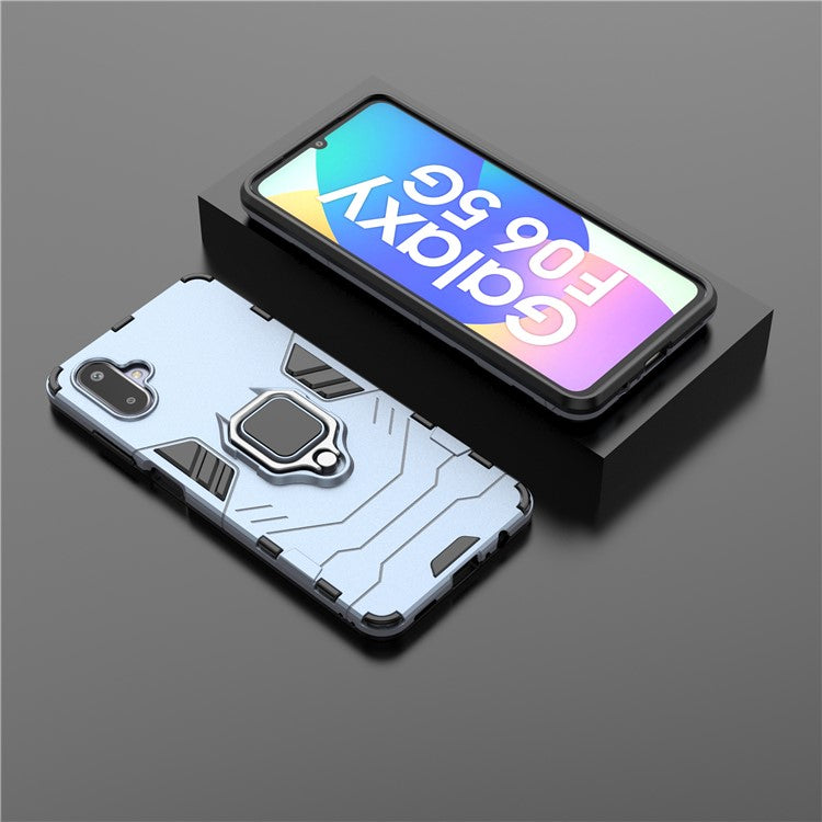 For Samsung Galaxy F06 5G  /  M06 5G Case PC + TPU Protective Phone Cover with Ring Kickstand - Blue