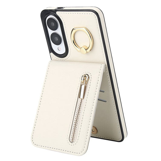 For Samsung Galaxy S25 Edge Case Zipper RFID Blocking Retro Leather + TPU Phone Cover with Kickstand - White