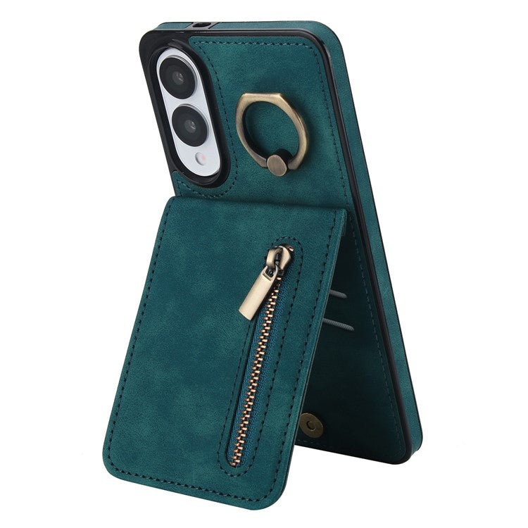 For Samsung Galaxy S25 Edge Case Zipper RFID Blocking Retro Leather + TPU Phone Cover with Kickstand - Green