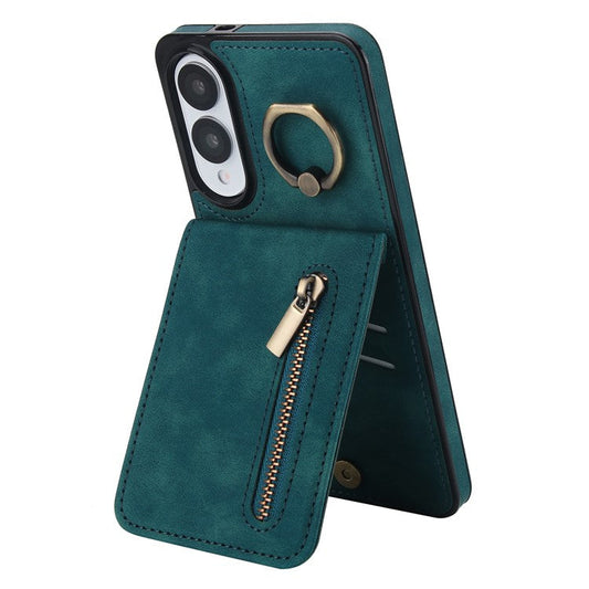 For Samsung Galaxy S25 Edge Case Zipper RFID Blocking Retro Leather + TPU Phone Cover with Kickstand - Green