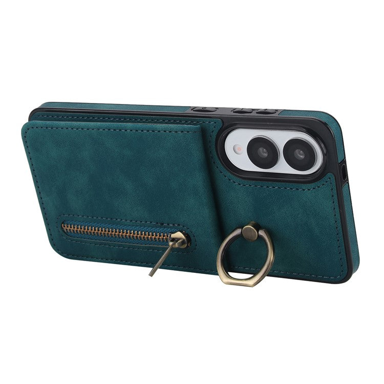 For Samsung Galaxy S25 Edge Case Zipper RFID Blocking Retro Leather + TPU Phone Cover with Kickstand - Green