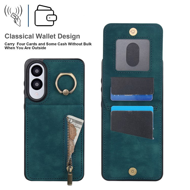 For Samsung Galaxy S25 Edge Case Zipper RFID Blocking Retro Leather + TPU Phone Cover with Kickstand - Green