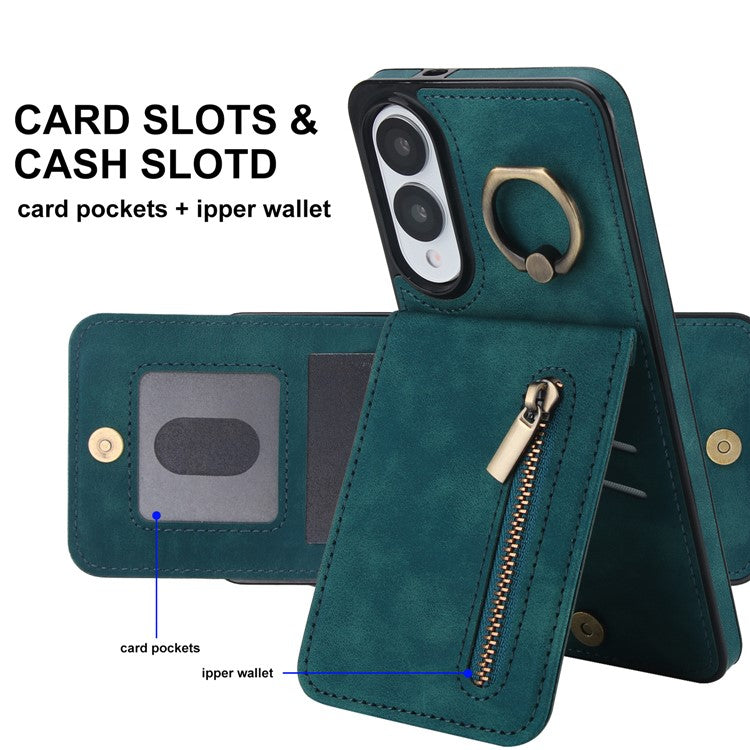 For Samsung Galaxy S25 Edge Case Zipper RFID Blocking Retro Leather + TPU Phone Cover with Kickstand - Green