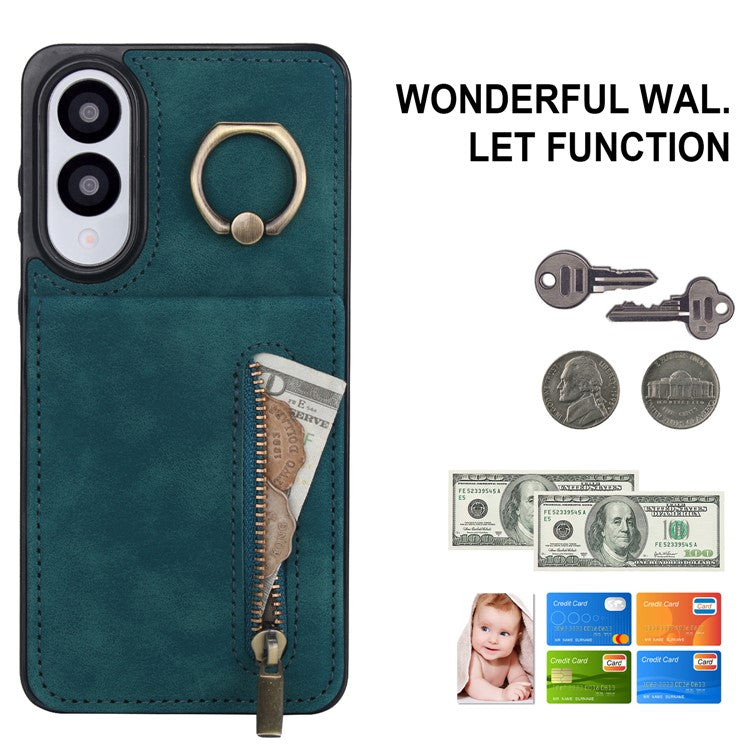 For Samsung Galaxy S25 Edge Case Zipper RFID Blocking Retro Leather + TPU Phone Cover with Kickstand - Green