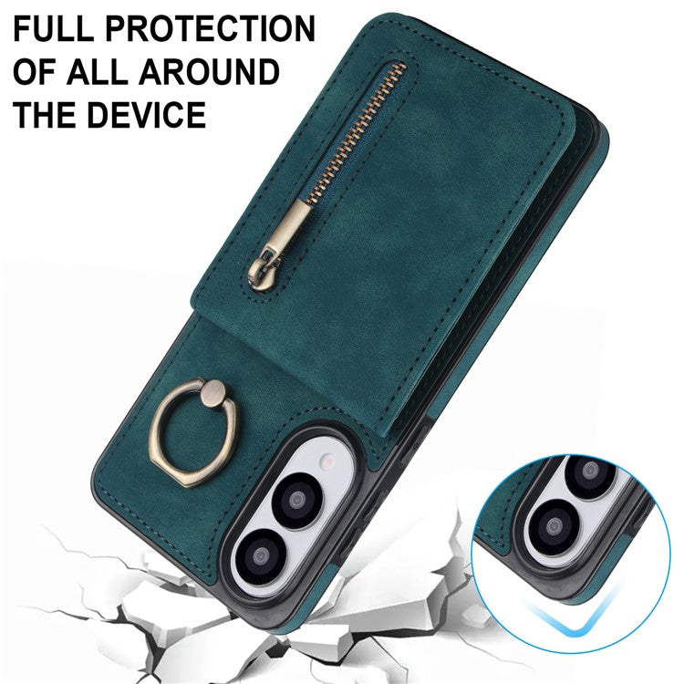 For Samsung Galaxy S25 Edge Case Zipper RFID Blocking Retro Leather + TPU Phone Cover with Kickstand - Green