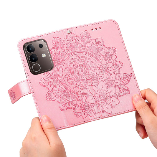 For vivo Y300i 5G / vivo Y39 5G Case Floral Pattern PU Leather Wallet Stand Phone Cover - Pink