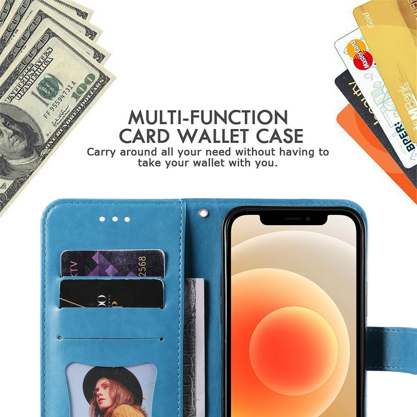 For vivo Y300i 5G / vivo Y39 5G Case Floral Pattern PU Leather Wallet Stand Phone Cover - Blue
