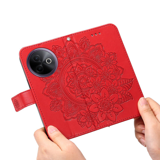 For vivo Y300i 5G / vivo Y39 5G Case Floral Pattern PU Leather Wallet Stand Phone Cover - Red