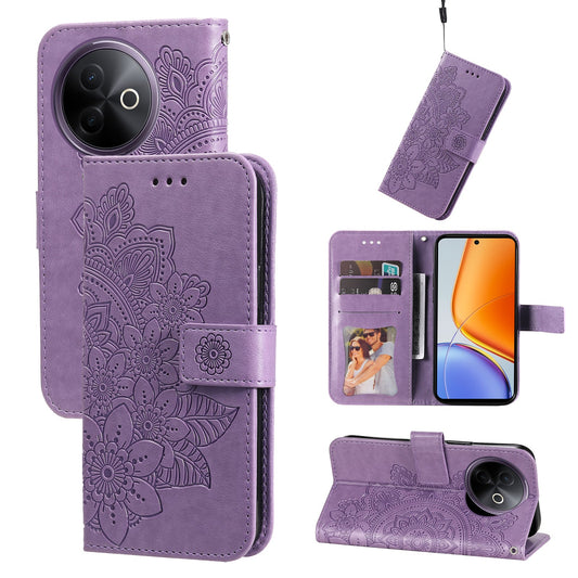 For vivo Y300i 5G / vivo Y39 5G Case Floral Pattern PU Leather Wallet Stand Phone Cover - Purple