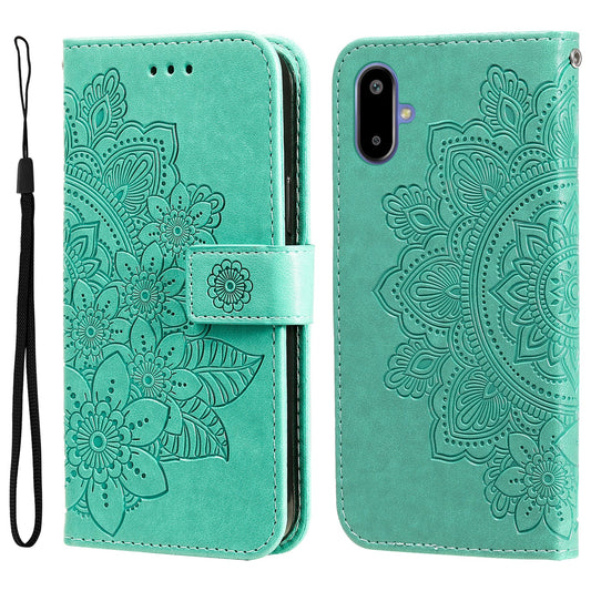 For Samsung Galaxy F06 5G Case Floral Pattern PU Leather Wallet Stand Phone Cover - Green