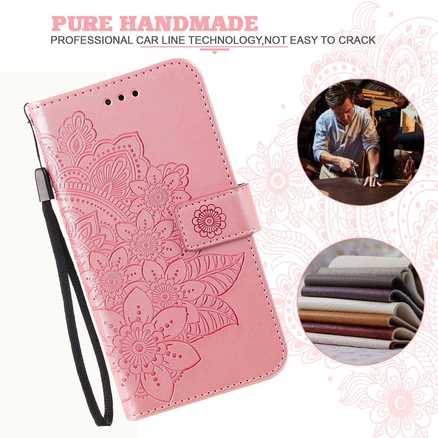 For Samsung Galaxy F06 5G Case Floral Pattern PU Leather Wallet Stand Phone Cover - Pink