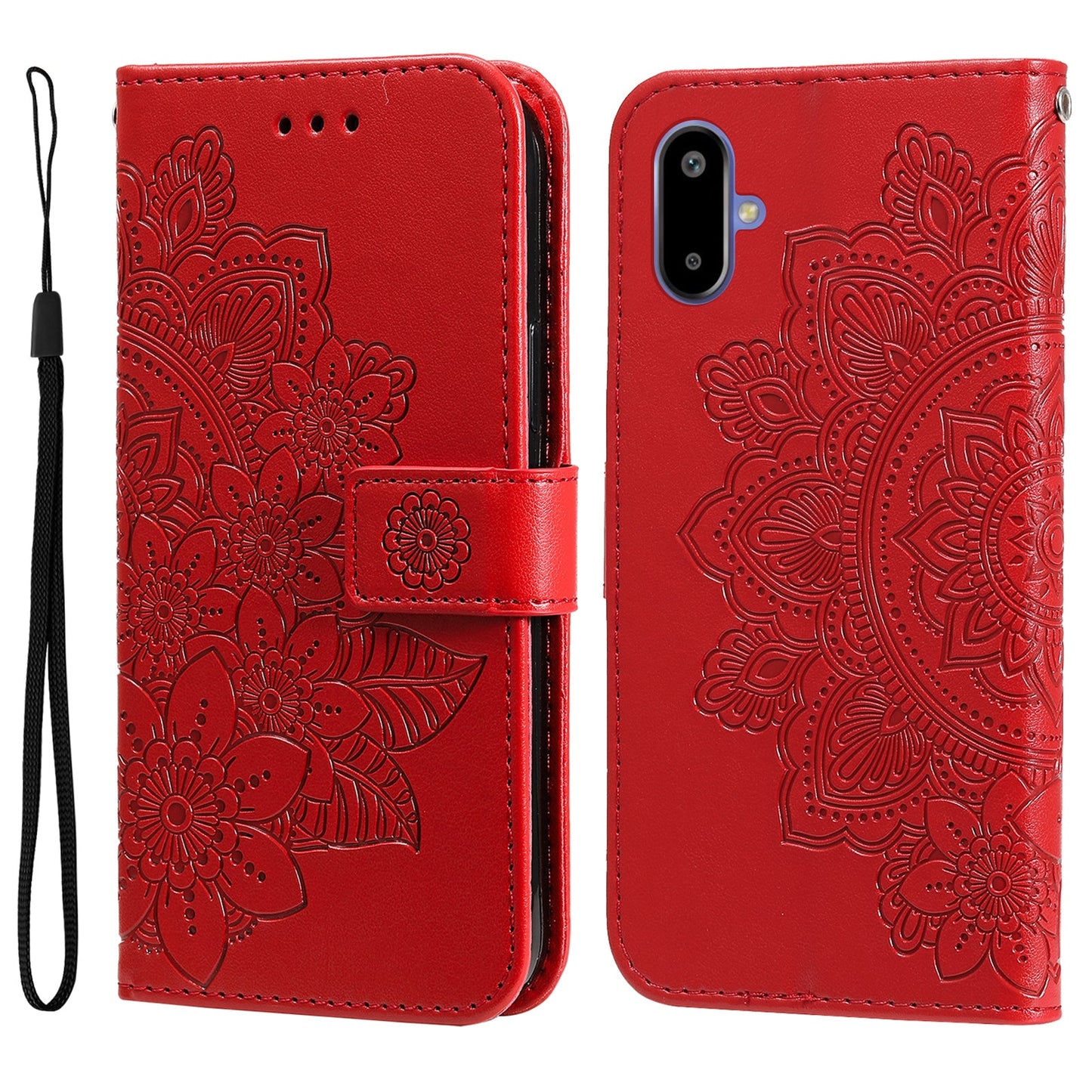 For Samsung Galaxy F06 5G Case Floral Pattern PU Leather Wallet Stand Phone Cover - Red