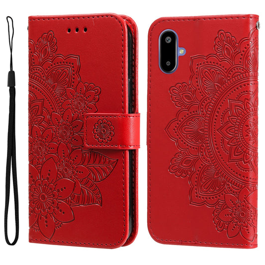 For Samsung Galaxy F06 5G Case Floral Pattern PU Leather Wallet Stand Phone Cover - Red