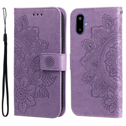 For Samsung Galaxy F06 5G Case Floral Pattern PU Leather Wallet Stand Phone Cover - Purple