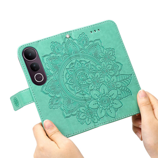 For vivo V50 Lite 4G Case Floral Pattern PU Leather Wallet Stand Phone Cover - Green